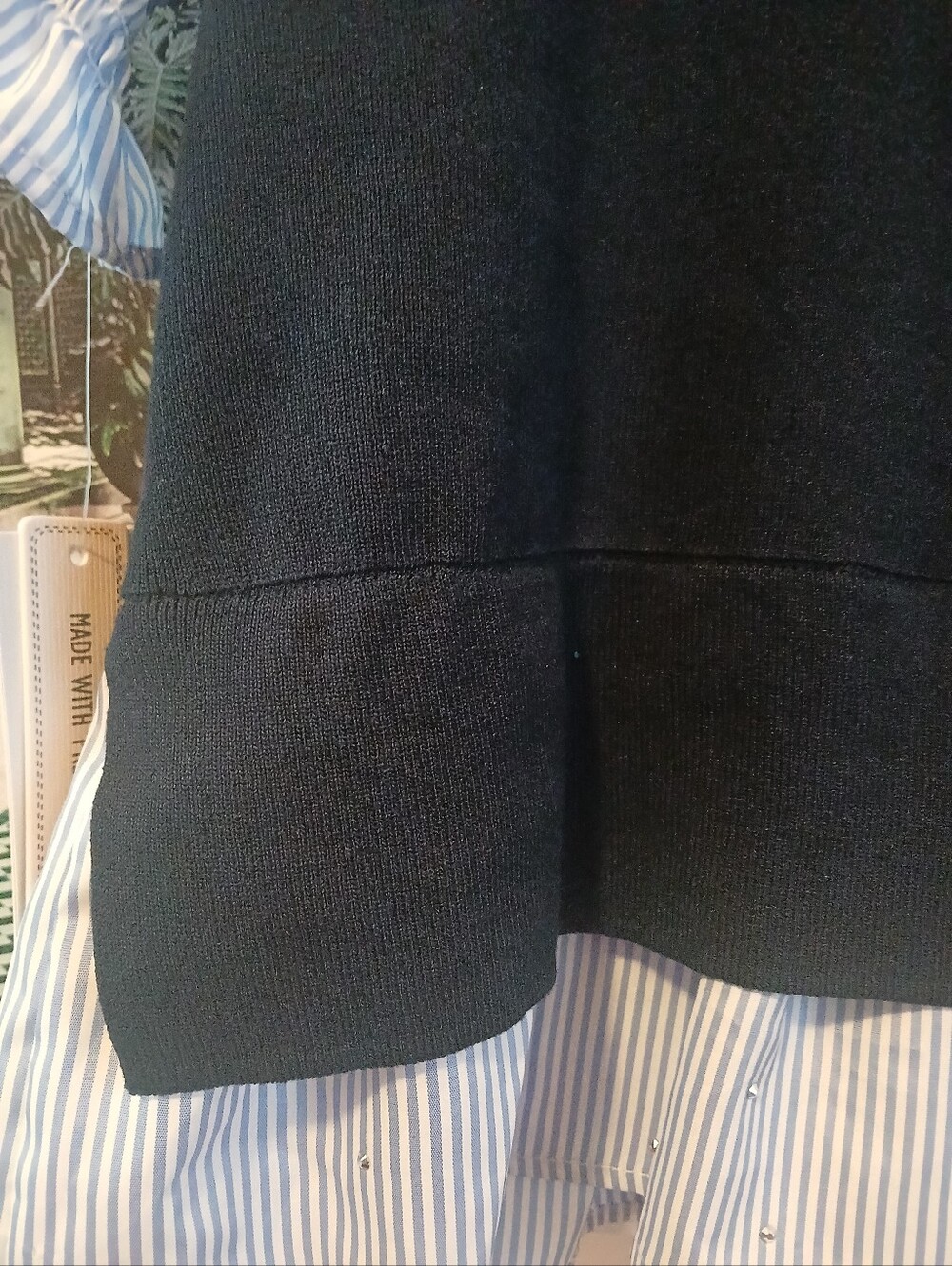 Nannette Navy Ribbed Knit Top with Blue-White Striped Sleeve Detail - Picture 7 of 12